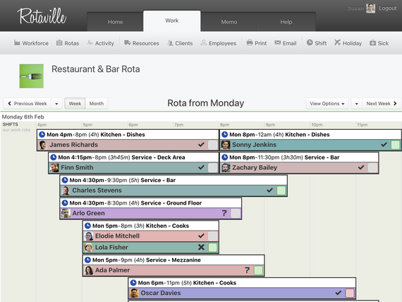 Roster Software Screenshot Restaurant and Bar