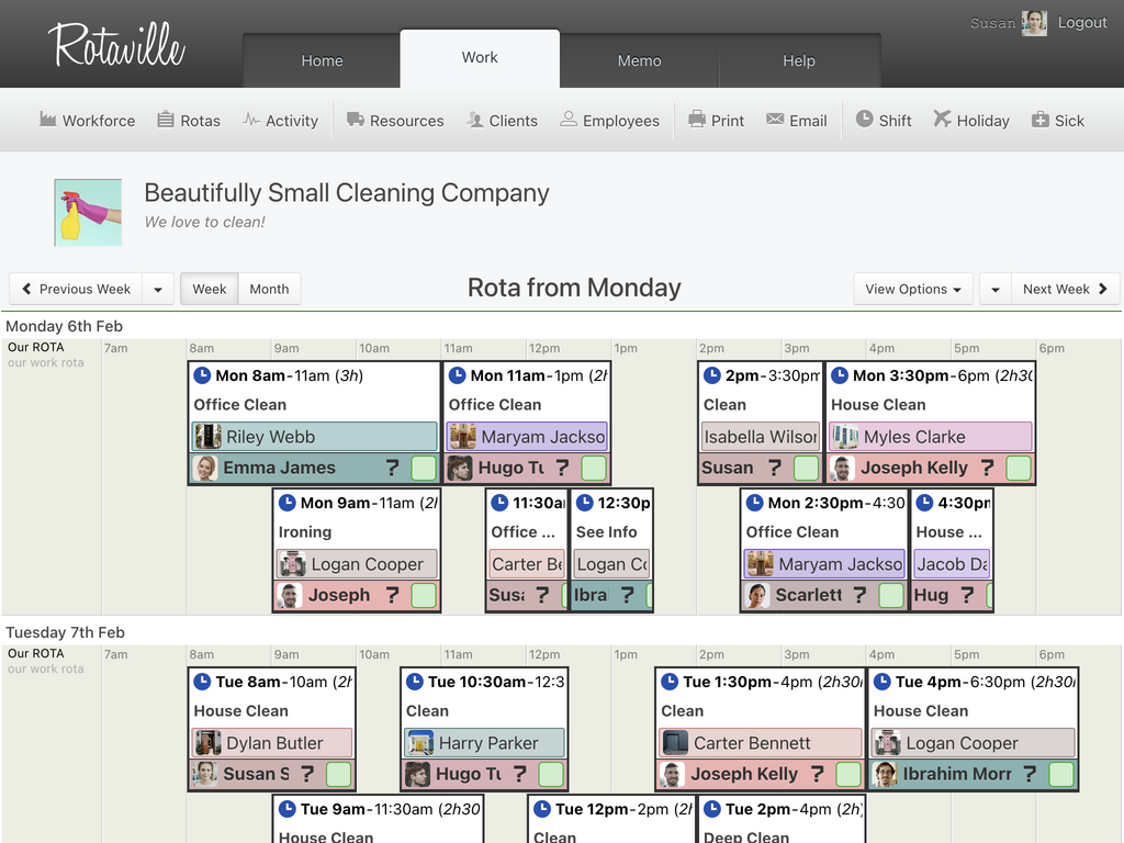 Rota & Shift Planning for Cleaners with Rotaville