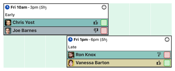 Accepted and declined shifts on the rota