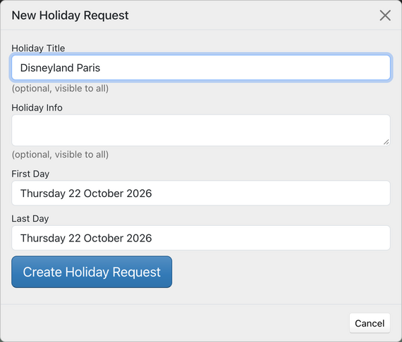 Requesting holiday