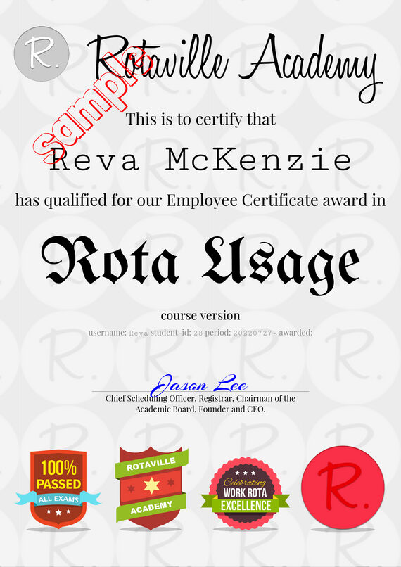 Employee Rota Usage Certificate